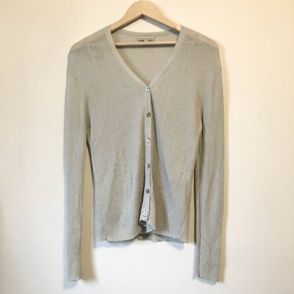 Vintage USA Made Anne Klein Silvery Button Down Cardigan + Camisole Set - Picture 1 of 16
